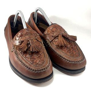 Johnston & Murphy Tassel Loafer Woven Leather Brown Slip-On Shoes Men's Size 10